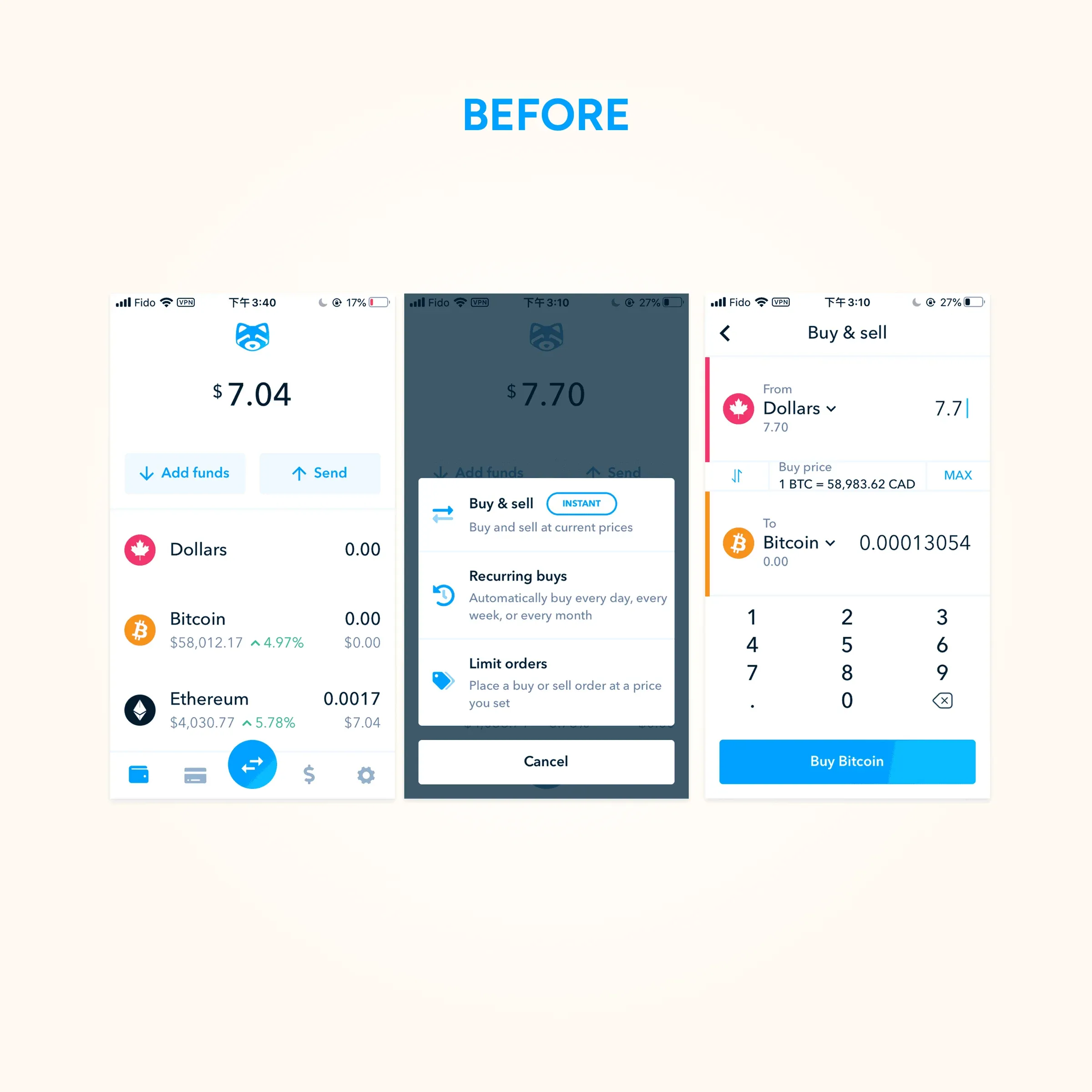 Shakepay redesign screens